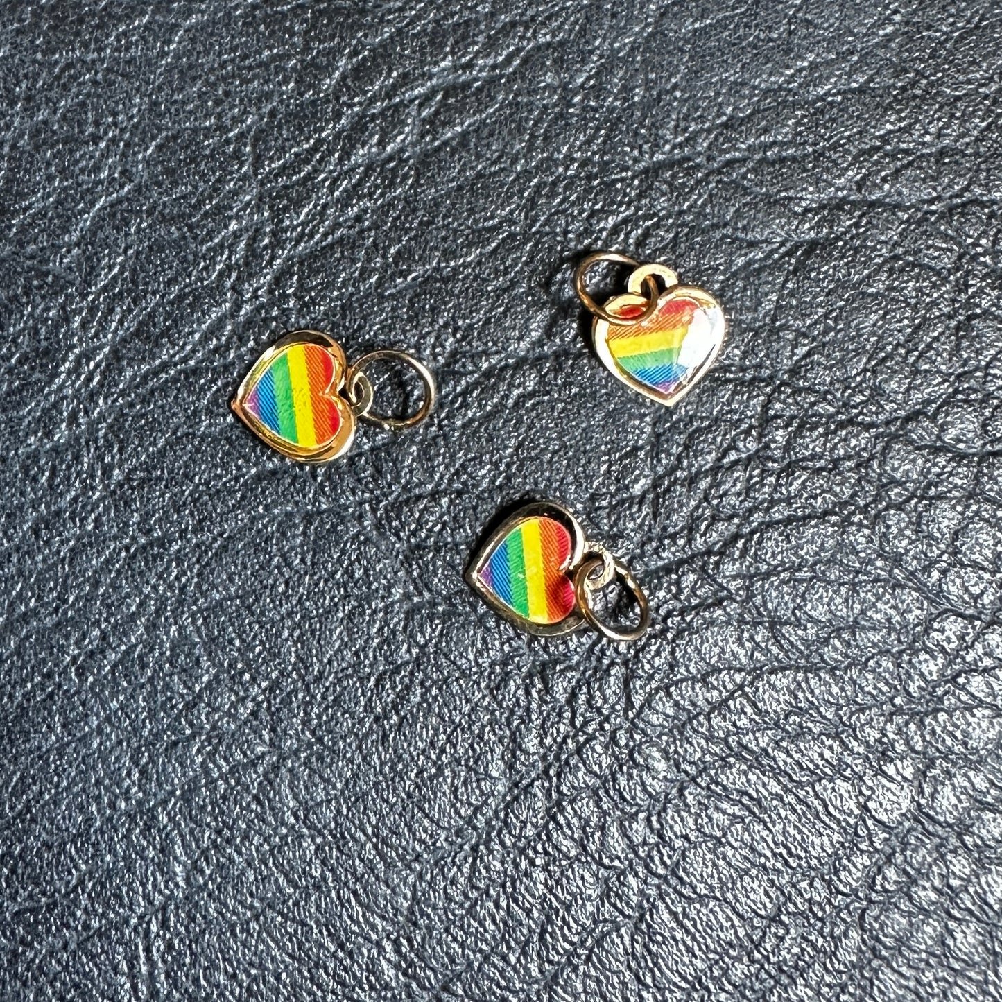 14k Yellow Gold Rainbow Heart Pride Charm with Enamel Inlay