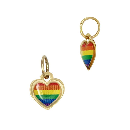 14k Yellow Gold Rainbow Heart Pride Charm with Enamel Inlay