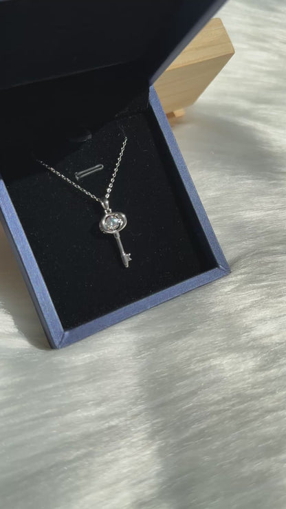 Dancing Diamond 'Key to My Heart' Sterling Silver Moissanite Pendant